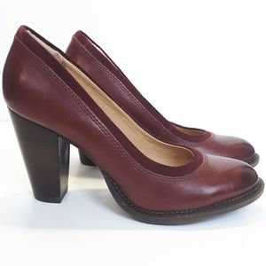 Hush Puppies Leather Suede Chunky Heel Round Shoe